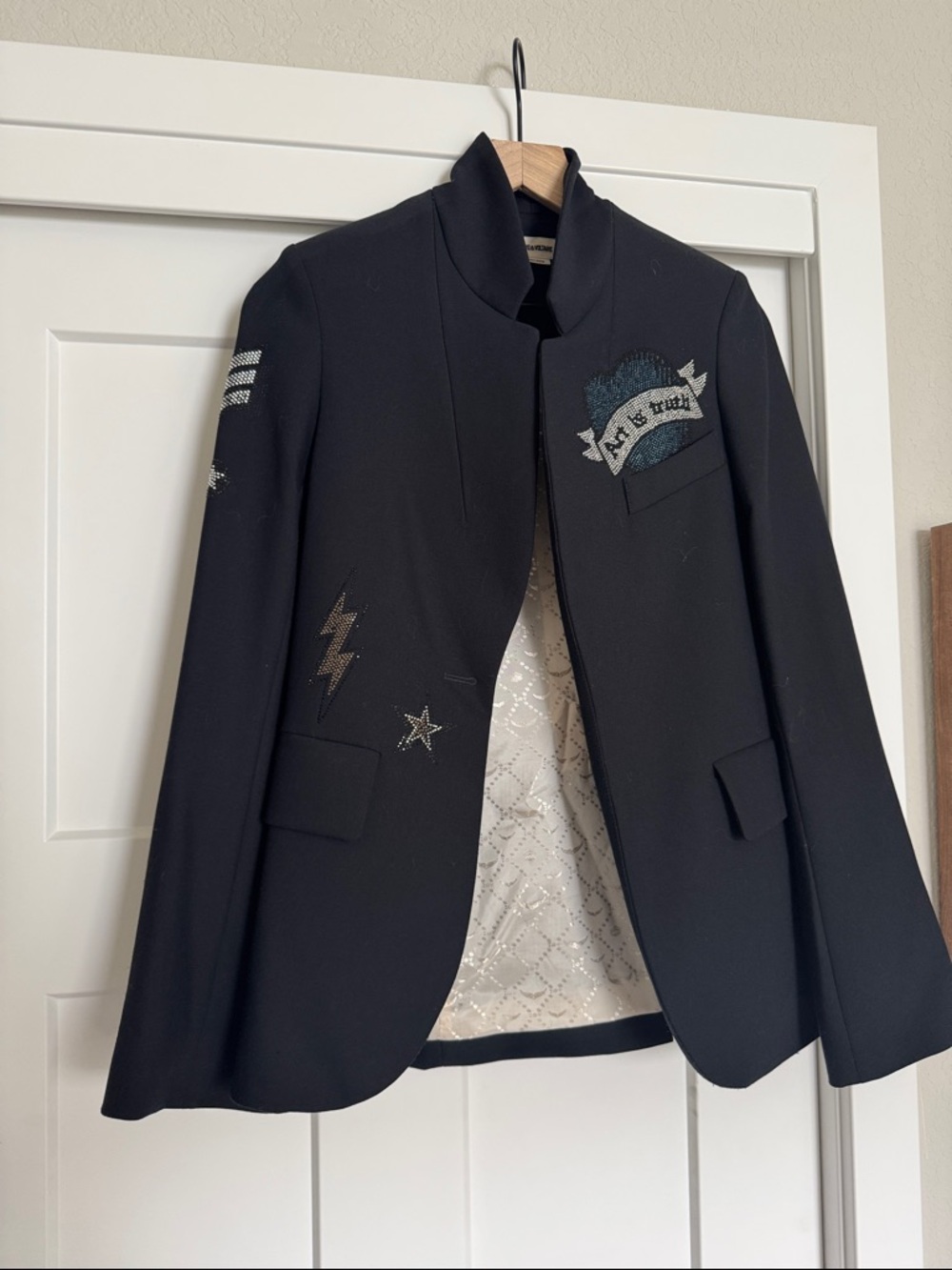 NWOT Zadig & Voltaire Black Embellished Military-Style Blazer Jacket